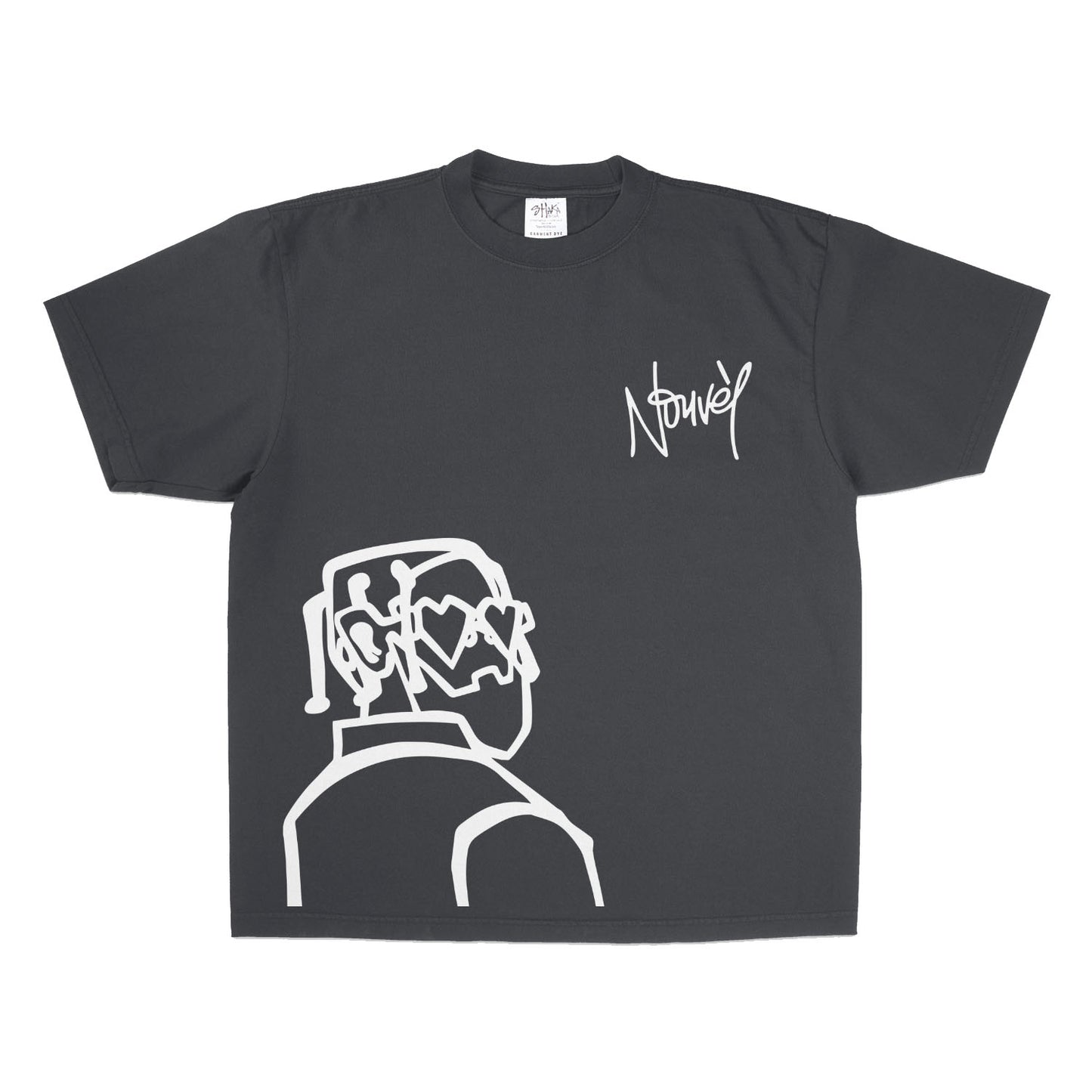 A reflective design. printed on a black tee
