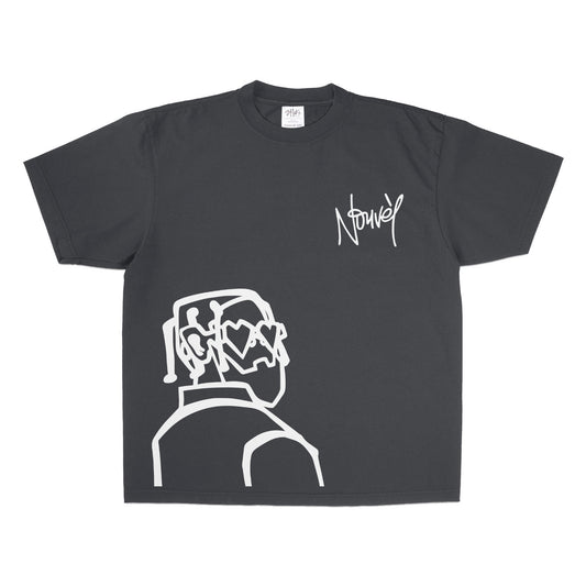 A reflective design. printed on a black tee